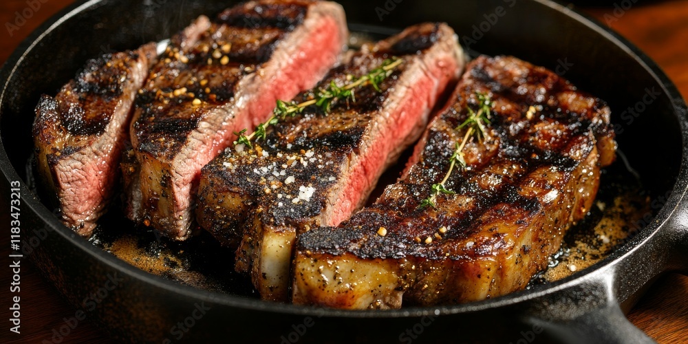 Juicy seasoned tomahawk steak is expertly cooked in a frying pan, showcasing the delicious flavors of seasoned tomahawk steak for an irresistible culinary experience. Juicy seasoned tomahawk steak is expertly cooked in a frying pan, showcasing the delicious flavors of seasoned tomahawk steak for an irresistible culinary experience.