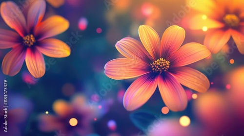 Colorful floral frame with holographic highlights and a vibrant yellow center, ideal for promotional designs or mockup concepts.