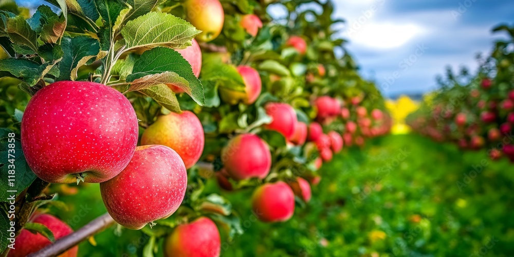 Vibrant apple orchard brimming with juicy apples, showcasing the beauty of an abundant orchard filled with ripe, delicious apples ready for harvest. Vibrant apple orchard brimming with juicy apples, showcasing the beauty of an abundant orchard filled with ripe, delicious apples ready for harvest.