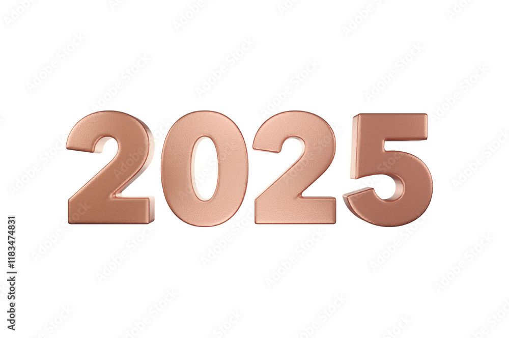 3D Illustration, font 2025 background new year , Surface or rose gold 3D Illustration, font 2025 background new year , Surface or rose gold