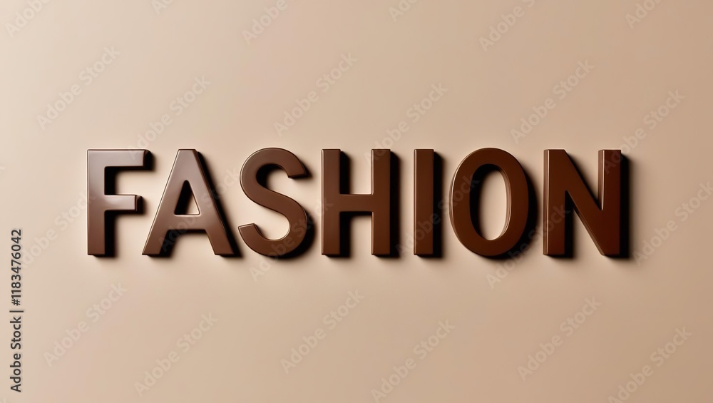 Obraz premium Brown inscription, word, text Fashion 3D on a light background, creative art fashion, mocha mousse trend 2025