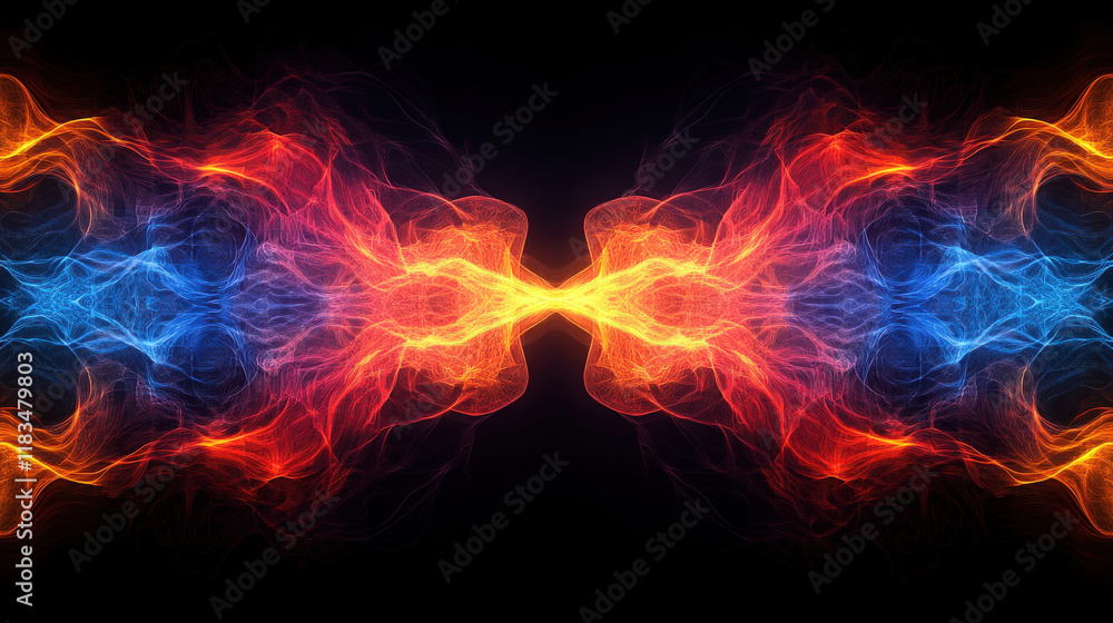 Fototapeta premium Symmetrical colorful smoke with a black background