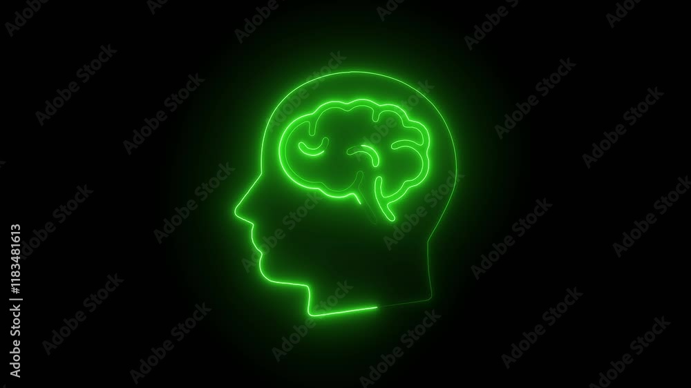 Glowing Neon Brain Icon Animation on Black Background, HD Motion Graphic Representing Cognitive Power and Mental Clarity Glowing Neon Brain Icon Animation on Black Background, HD Motion Graphic Representing Cognitive Power and Mental Clarity