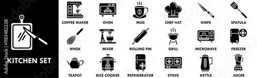 Kitchen Set icon collection set. Containing design kitchen, food, white, isolated, set, cooking
