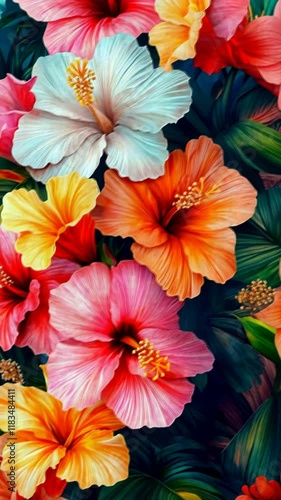 Wallpaper Mural Colorful hibiscus flowers bloom in vibrant array, showcasing nature's beauty Torontodigital.ca