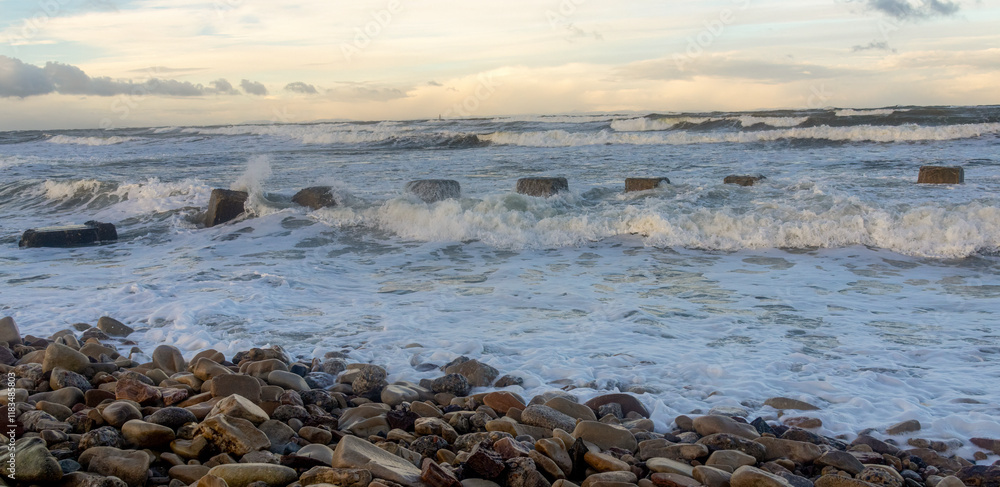 Waves crashing along the coast during a storm Waves crashing along the coast during a storm