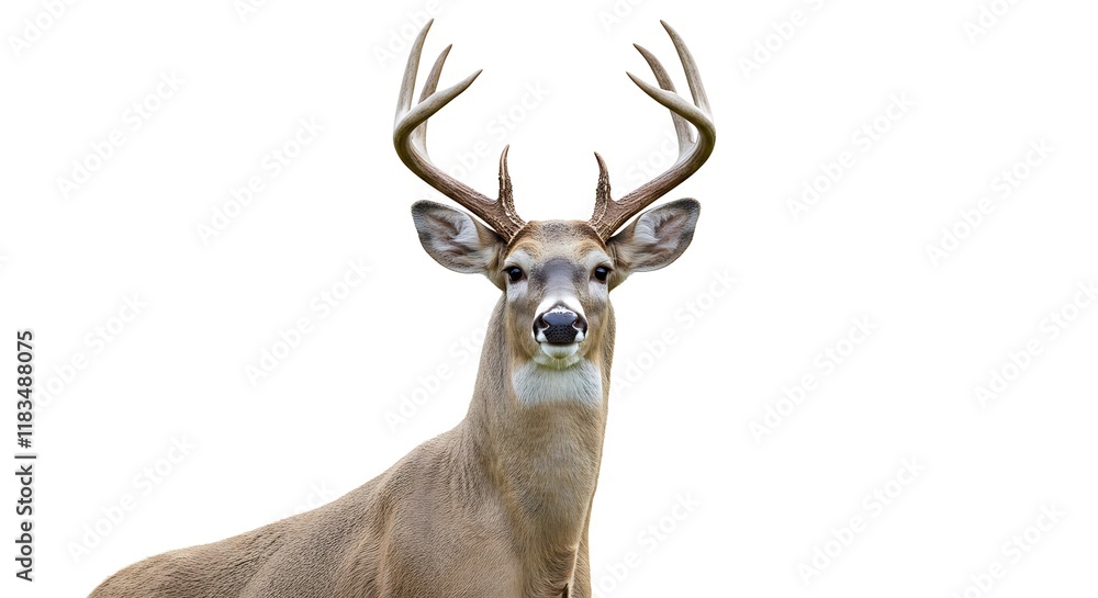 Majestic Whitetail Deer Buck Wildlife Animal Portrait Isolated on White Background Majestic Whitetail Deer Buck Wildlife Animal Portrait Isolated on White Background