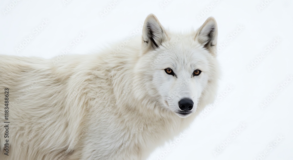 Obraz premium Majestic Arctic Wolf White Fur Winter Wildlife Portrait