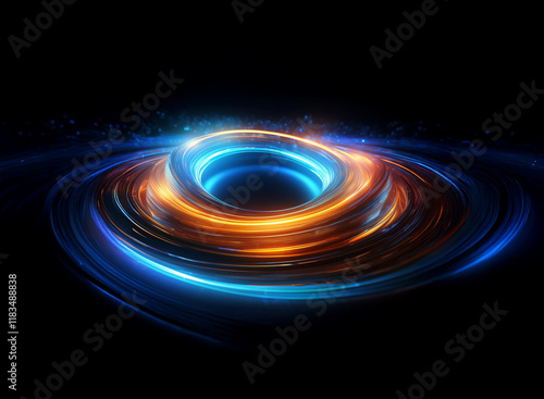 Glowing blue and orange rings swirl, creating a mesmerizing vortex effect against a dark background.  The energy is palpable, suggesting motion and power. photo