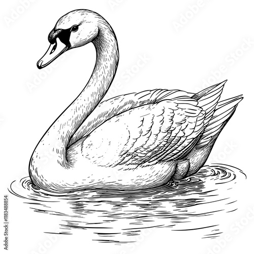 Swan art bird line vector
