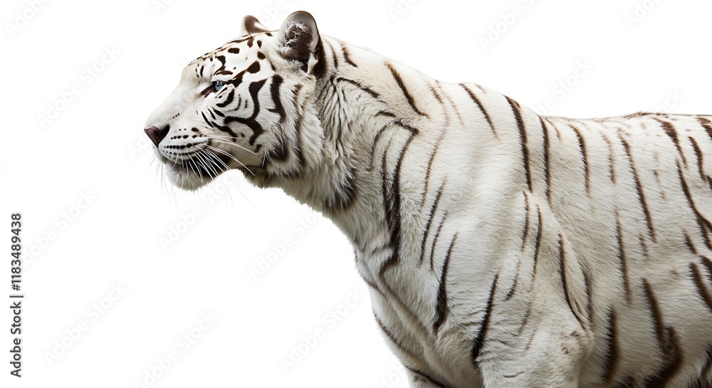 Fototapeta premium Majestic White Tiger Profile Wildlife Photography Isolated Animal