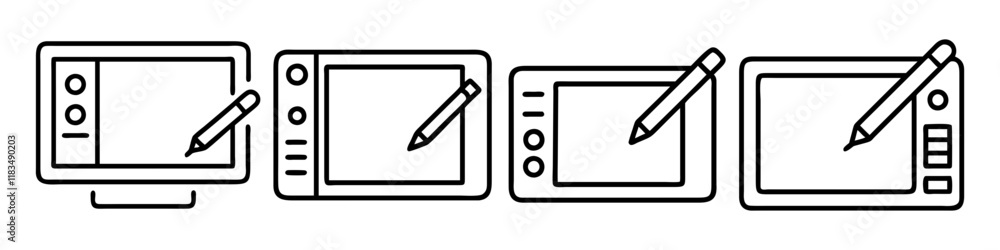 graphics tablet icon, electronics line art, electronics vector - simple black line art icon of graphics tablet perfect for logos, and electronics-themed designs.