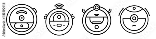 robot vacuum icon, electronics line art, electronics vector - simple black line art icon of robot vacuum perfect for logos, and electronics-themed designs.