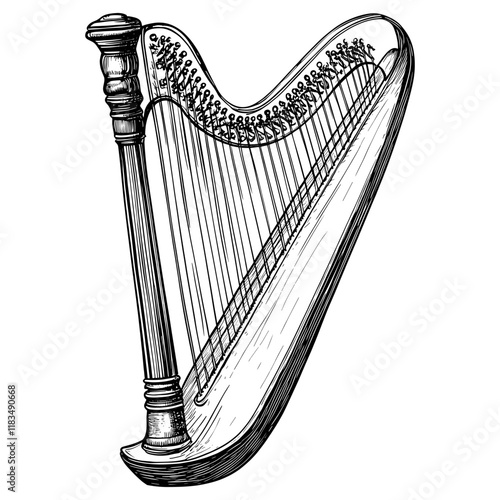 Harp black white art vector