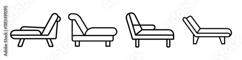 chaise lounge icon, furniture line art, furniture vector - simple black line art icon of chaise lounge perfect for logos, and furniture-themed designs.