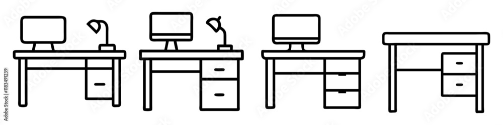 desk icon, furniture line art, furniture vector - simple black line art icon of desk perfect for logos, and furniture-themed designs. desk icon, furniture line art, furniture vector - simple black line art icon of desk perfect for logos, and furniture-themed designs.