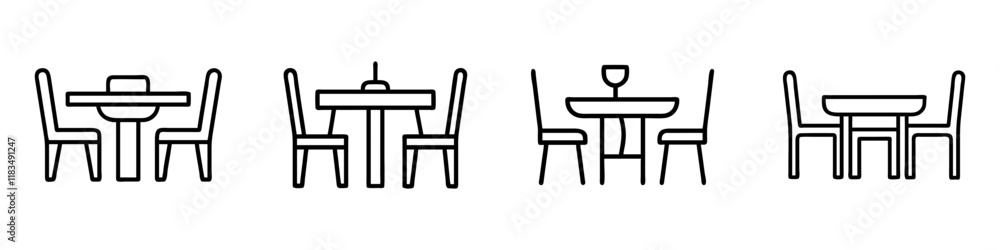 Fototapeta premium dining set icon, furniture line art, furniture vector - simple black line art icon of dining set perfect for logos, and furniture-themed designs.