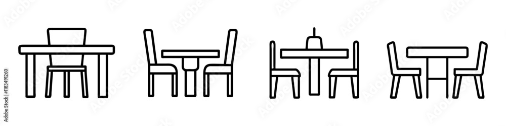 dining table icon, furniture line art, furniture vector - simple black line art icon of dining table perfect for logos, and furniture-themed designs. dining table icon, furniture line art, furniture vector - simple black line art icon of dining table perfect for logos, and furniture-themed designs.