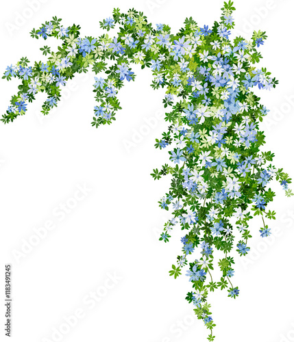 Hanging plants in watercolor style with blue flowers