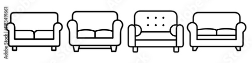 reclining sofa icon, furniture line art, furniture vector - simple black line art icon of reclining sofa perfect for logos, and furniture-themed designs.