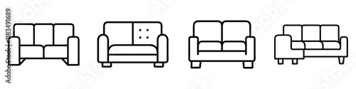 sectional sofa icon, furniture line art, furniture vector - simple black line art icon of sectional sofa perfect for logos, and furniture-themed designs.