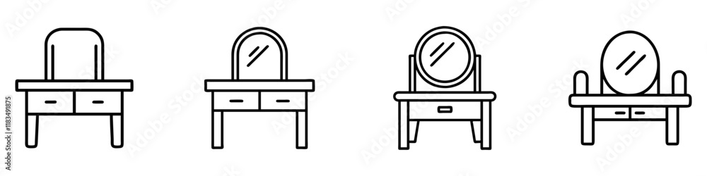 vanity table icon, furniture line art, furniture vector - simple black line art icon of vanity table perfect for logos, and furniture-themed designs. vanity table icon, furniture line art, furniture vector - simple black line art icon of vanity table perfect for logos, and furniture-themed designs.