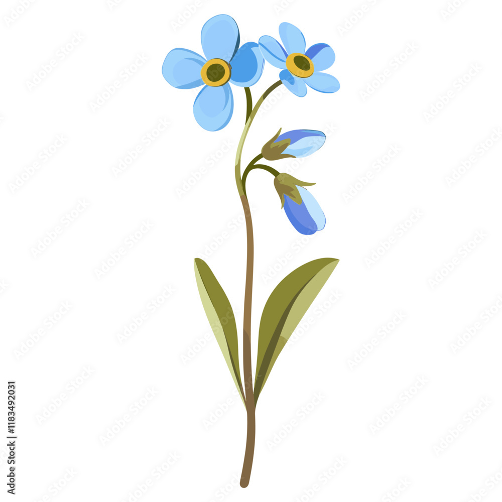 Fototapeta premium Tiny blue flower illustration art minimalist vector