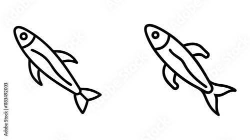 anchovy icon, fish line art, fish vector - simple black line art icon of anchovy perfect for logos, and fish-themed designs.