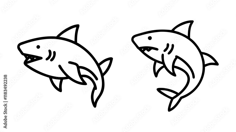 Fototapeta premium great white shark icon, fish line art, fish vector - simple black line art icon of great white shark perfect for logos, and fish-themed designs.
