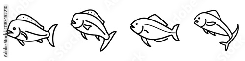 dorado mahi mahi icon, fish line art, fish vector - simple black line art icon of dorado mahi mahi perfect for logos, and fish-themed designs.