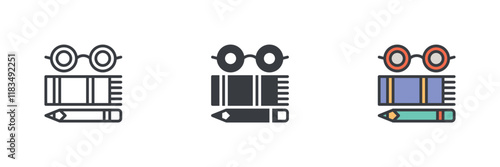 Glasses, book and pencil icon