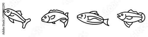 hake icon, fish line art, fish vector - simple black line art icon of hake perfect for logos, and fish-themed designs.