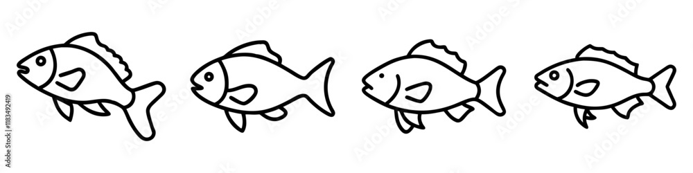 nile perch icon, fish line art, fish vector - simple black line art icon of nile perch perfect for logos, and fish-themed designs. nile perch icon, fish line art, fish vector - simple black line art icon of nile perch perfect for logos, and fish-themed designs.