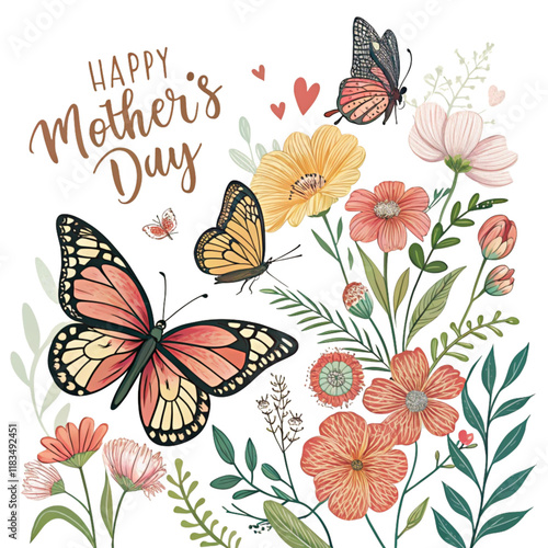 Hand-Drawn Butterflies and Floral Patterns for Mother's Day. Perfect for: Mother's Day, garden parties, nature decor