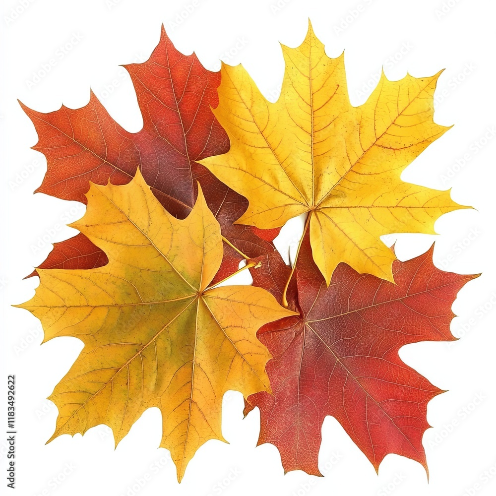Obraz premium Maple leaves in autumn. Known as a source of syrup, sugar maple can reach 80 feet and up and swing up to 60 feet. Their fall foliage is viewed from yellow to orange and red.