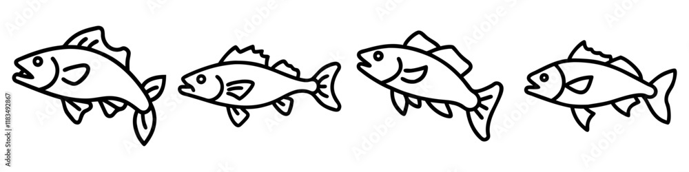 walleye icon, fish line art, fish vector - simple black line art icon of walleye perfect for logos, and fish-themed designs. walleye icon, fish line art, fish vector - simple black line art icon of walleye perfect for logos, and fish-themed designs.