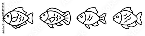 tilapia icon, fish line art, fish vector - simple black line art icon of tilapia perfect for logos, and fish-themed designs.
