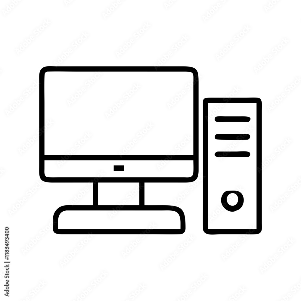 desktop computer icon, electronics line art, electronics vector - simple black line art icon of desktop computer perfect for logos, and electronics-themed designs. desktop computer icon, electronics line art, electronics vector - simple black line art icon of desktop computer perfect for logos, and electronics-themed designs.