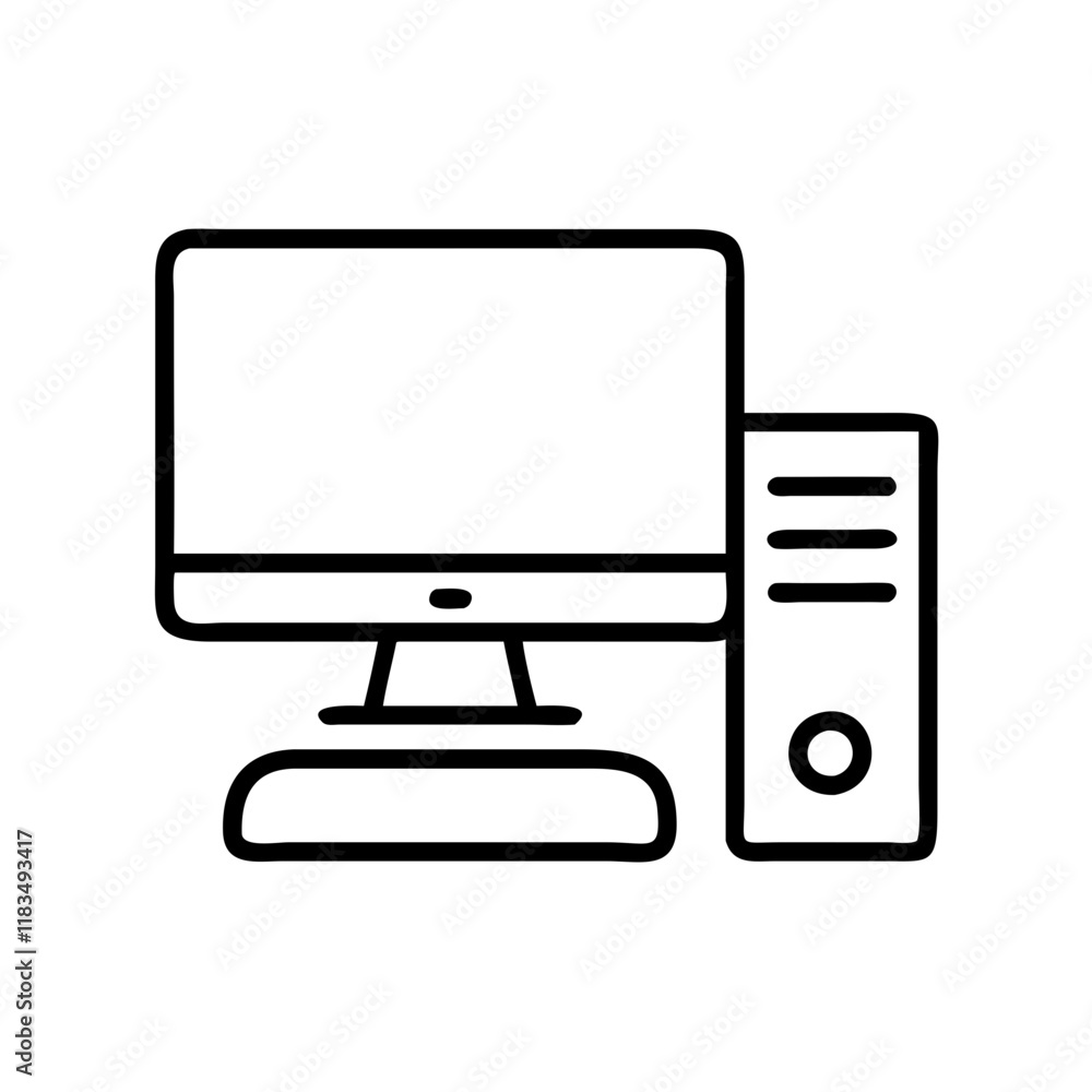 desktop computer icon, electronics line art, electronics vector - simple black line art icon of desktop computer perfect for logos, and electronics-themed designs. desktop computer icon, electronics line art, electronics vector - simple black line art icon of desktop computer perfect for logos, and electronics-themed designs.