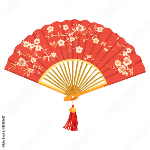 Chinese fan illustration chinese gold vector
