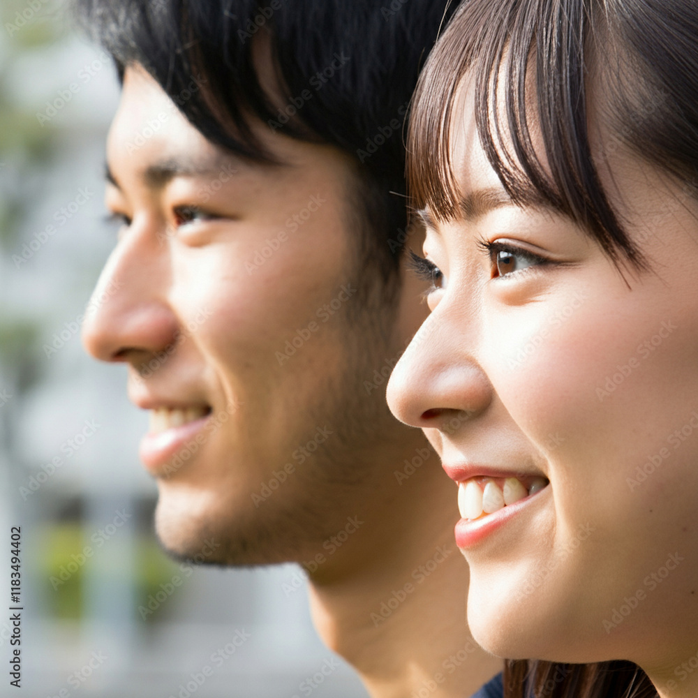 Obraz premium 未来に向かう、明るい笑顔の二人