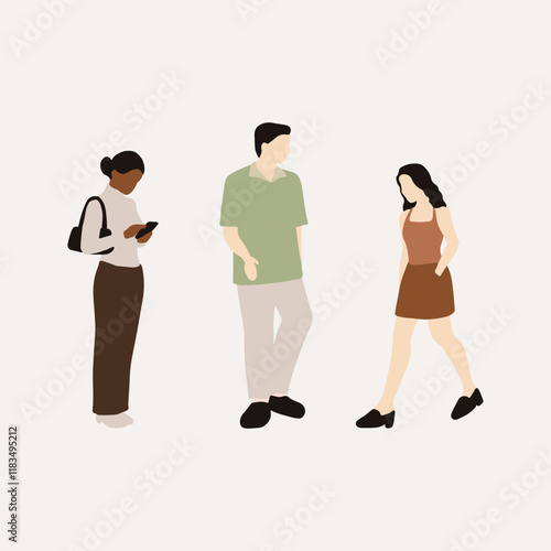flat minimal people male and female vector illustration in spring summer clothing concept isolated set collection. For architecture rendering, graphic design, info graphic, media