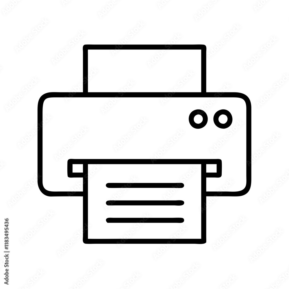 printer icon, electronics line art, electronics vector - simple black line art icon of printer perfect for logos, and electronics-themed designs.