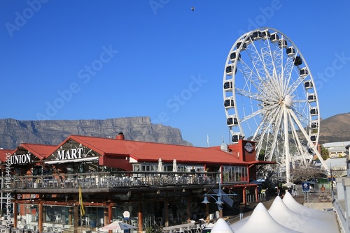 Cape Town Waterfront Scene with Ferris Wheel and Table Mountain, South Africa