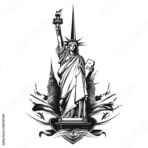Statue of liberty illustration statue black vector