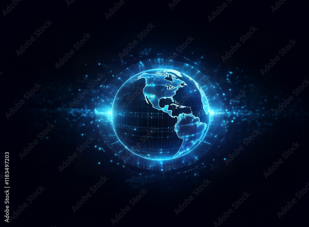 A glowing blue digital globe, encircled by a ring of light, floats in a dark space. Its surface subtly pulses with energy, suggesting global connectivity and technological advancement. A glowing blue digital globe, encircled by a ring of light, floats in a dark space. Its surface subtly pulses with energy, suggesting global connectivity and technological advancement.