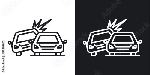 Car crash icons set in black and white strokes