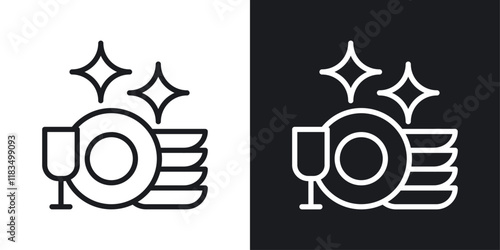 Clean tableware icons set in black and white strokes