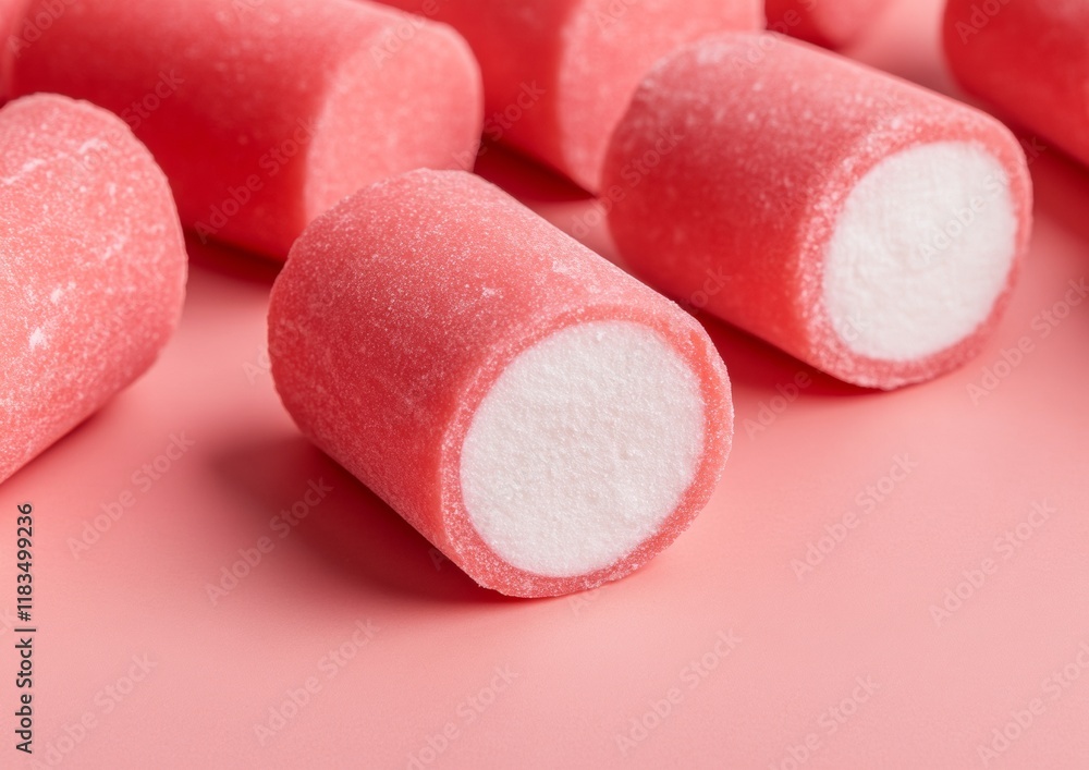 Bright Confectionery Close-Up Red Cylindrical Candies with White Centers Bright Confectionery Close-Up Red Cylindrical Candies with White Centers