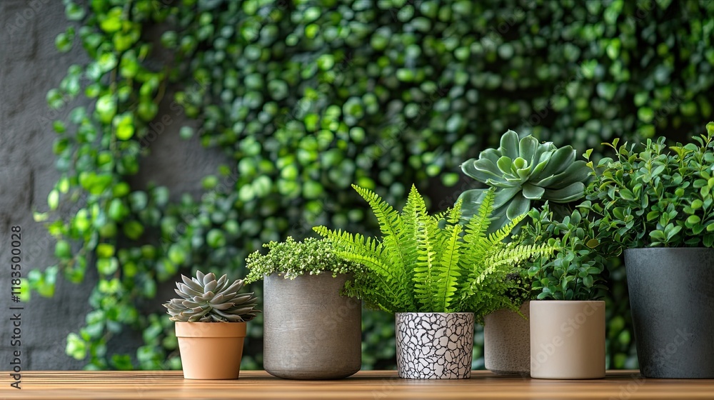 Modern indoor plant display with ferns, ivy, and succulents, fresh and green Modern indoor plant display with ferns, ivy, and succulents, fresh and green
